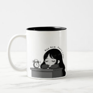 Nap Now Panic Later Relatable Chibi Girl Illustrat Two-Tone Coffee Mug