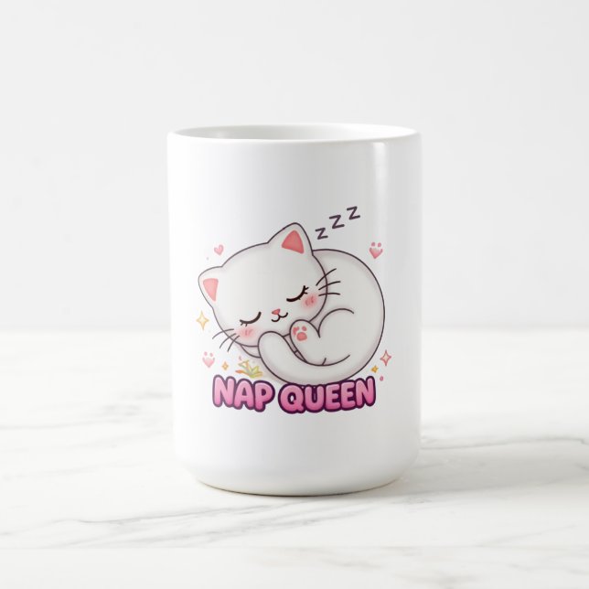 Nap Queen Cat Sticker | Cute Sleeping Cat Coffee Mug (Center)