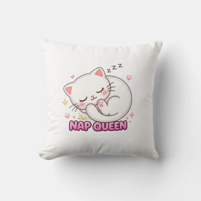 Nap Queen Cat Sticker | Cute Sleeping Cat Cushion (Front)