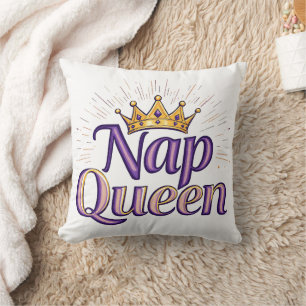 Nap Queen Crown Gold Purple Elegant Funny Throw Pi Cushion