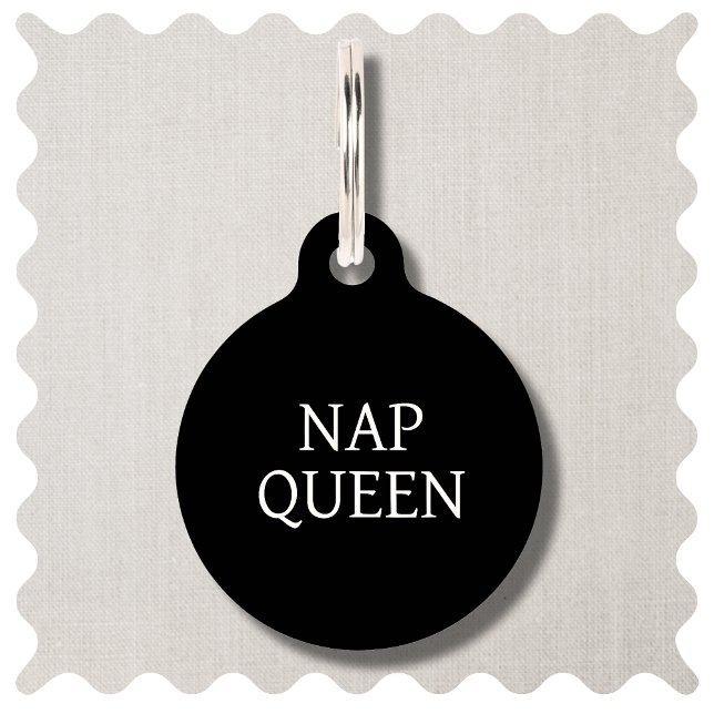 Nap Queen Custom Dog Round Pet Tag (Cute Nap Queen Dog ID Tag)