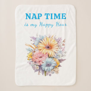 Nap time happy hour flowers white blue sherpa blanket