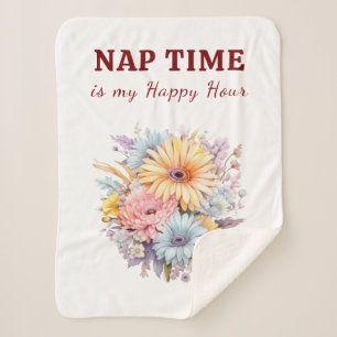 Nap time happy hour flowers white burgundy sherpa blanket