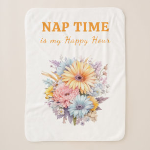 Nap time happy hour flowers white orange sherpa blanket