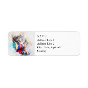 Nap Time Kitty   Abstract   Watercolor Return Address Label