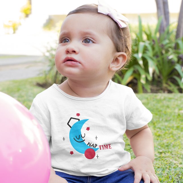 Nap Time Moon Cartoon Baby T-Shirt (sweet little moon is so tired from playing all day he needs a nap.)