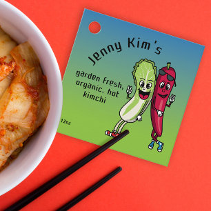 Napa and Pepper Pals Funny Cartoon Square Kimchi Favour Tags