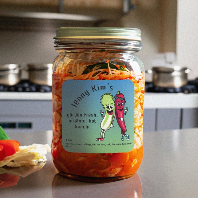 Napa and Pepper Pals Funny Cartoon Square Kimchi Sticker (Creator Uploaded)