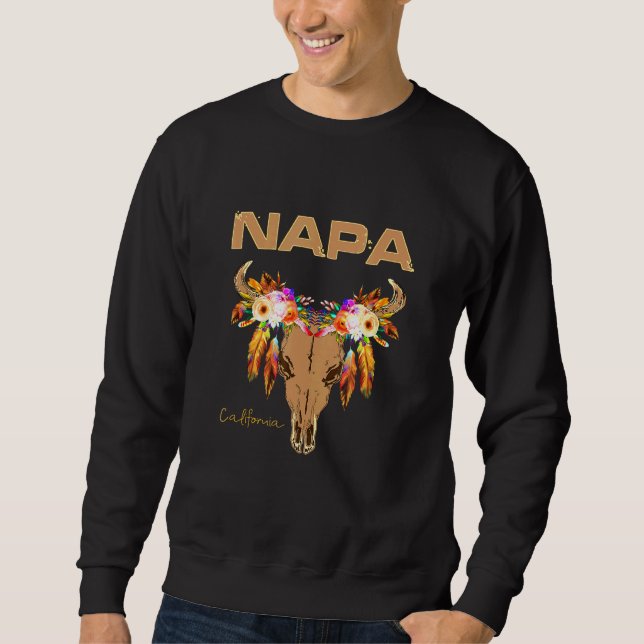 Napa California Wine Country Boho Skull Wildflower Sweatshirt (Front)