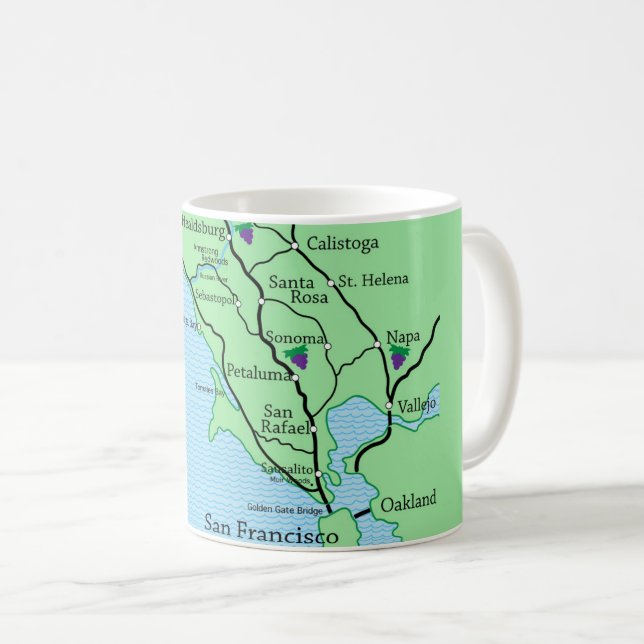 Napa Sonoma Wine Country Map Mug (Front Right)