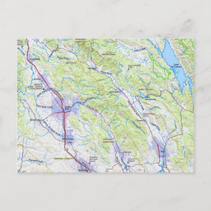 Napa to Healdsburg CA Map Postcard