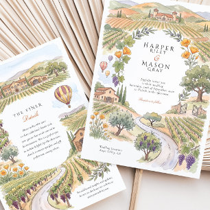 Napa Valley CA Vineyard Hot Air Balloon Wedding Invitation