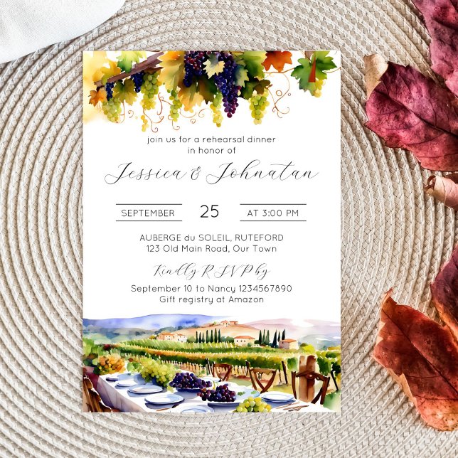 Napa Valley vineyard watercolor rehearsal dinner Invitation (Napa valley vineyard themed rehearsal dinner template invitation digital download watercolor modern)