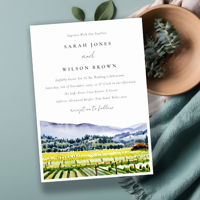Napa Valley Watercolor Vineyard Landscape Wedding Invitation (Creator Uploaded)