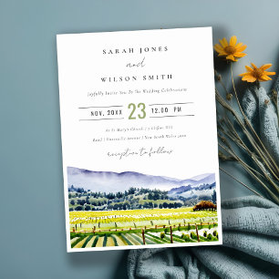 Napa Valley Watercolor Vineyard Landscape Wedding Invitation