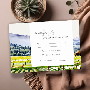Napa Valley Watercolor Vineyard Landscape Wedding RSVP Card