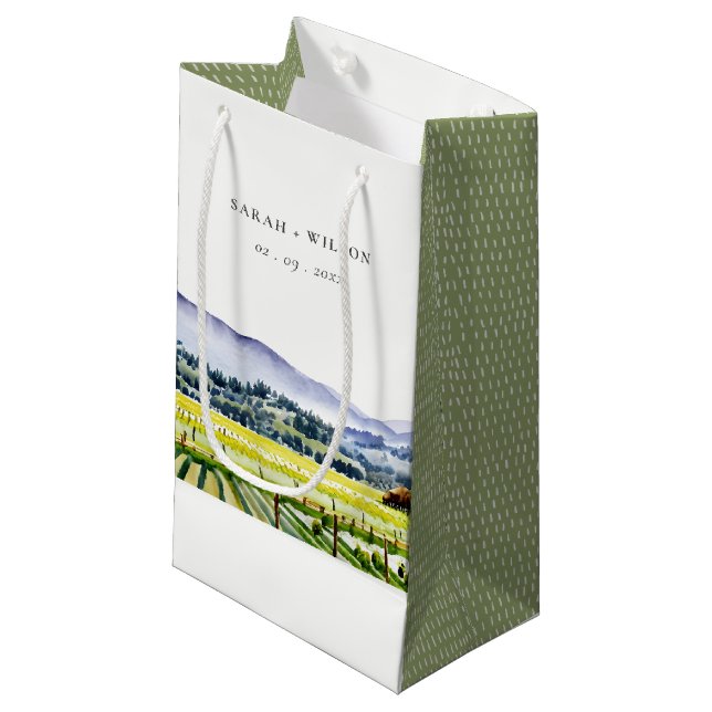 Napa Valley Watercolor Vineyard Landscape Wedding Small Gift Bag (Front Angled)
