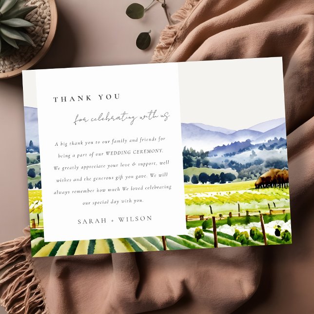 Napa Valley Watercolor Vineyard Landscape Wedding Thank You Card (Creator Uploaded)