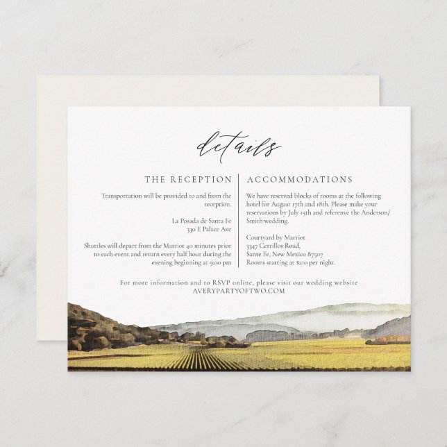 NAPA Watercolor Skyline Travel Details Card (Front/Back)