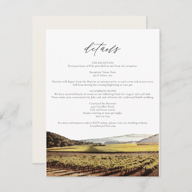 NAPA Watercolor Skyline Travel Details Card (Front/Back)