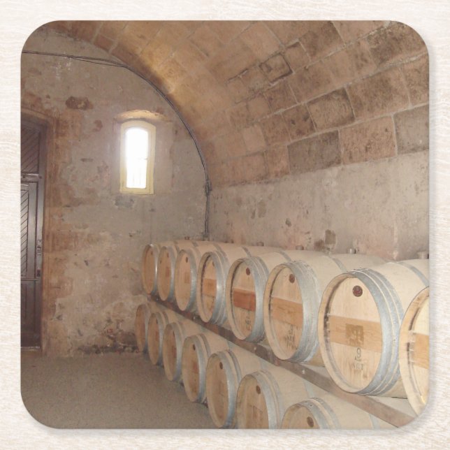 Napa Wine Barrels Square Paper Coaster (Front)