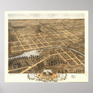 Naperville Illinois 1869 Antique Panoramic Map Poster