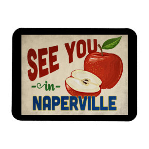 Naperville Illinois Apple - Vintage Travel Magnet