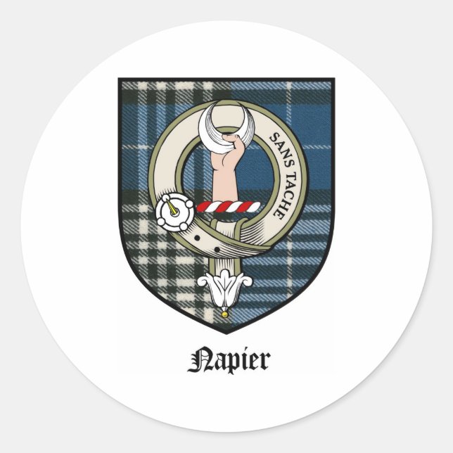 Napier Clan Crest Badge Tartan Classic Round Sticker (Front)