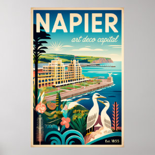 Napier New Zealand Retro Travel Poster Art