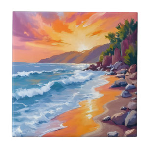 Napili Bay Sunset Maui Hawaii Painting Art Ceramic Tile