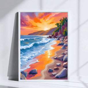 Napili Bay Sunset Maui Hawaii Painting Poster
