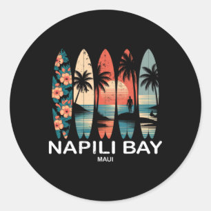 Napili Y Maui Surfboard Surfing Retro _1 Classic Round Sticker
