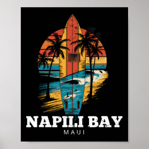 Napili Y Maui Surfboard Surfing Retro Poster