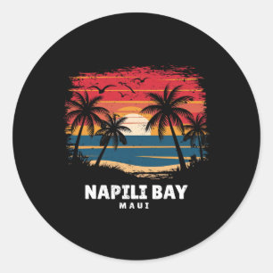 Napili Y Maui Surfboarder Palm Tree Souvenir Classic Round Sticker