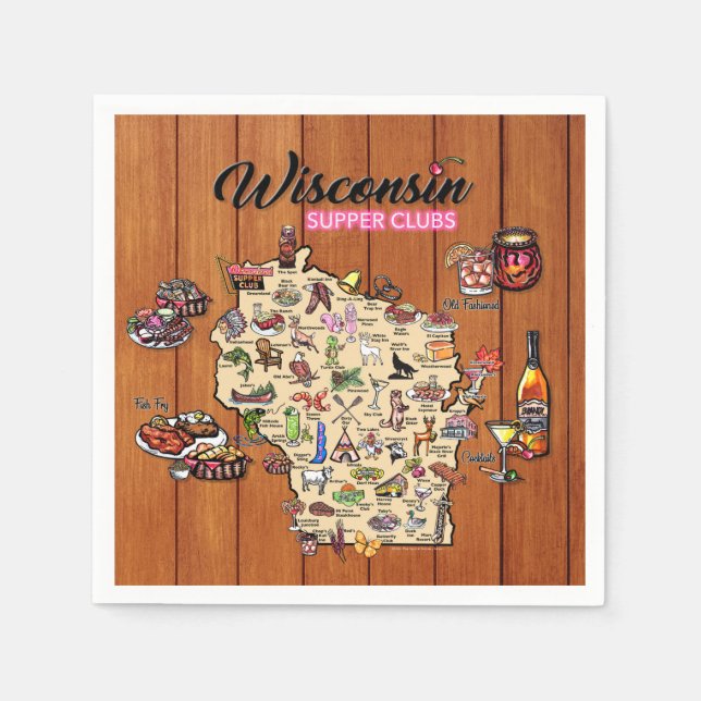 Napkin - Wisconsin Supper Club Map - Series 1 (Front)