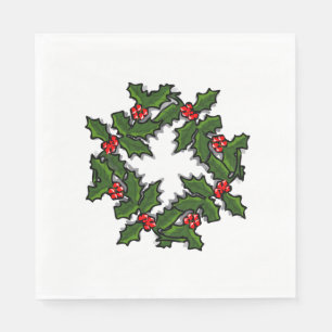 Napkin - Wreath of Holly Leaves and Berries