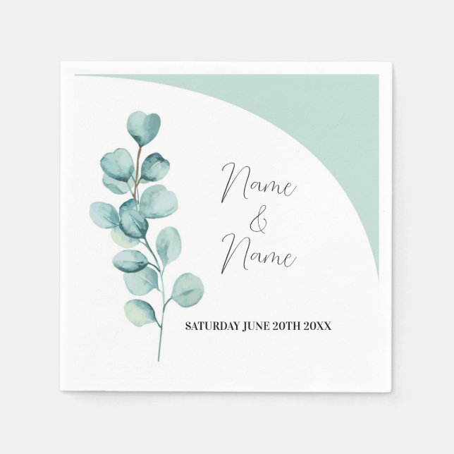 Napkins Wedding Names Eucalyptus Leaves Mint (Front)
