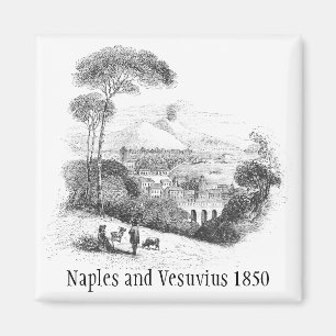 Naples and Vesuvius Volcano 1850 Magnet