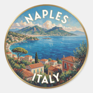 Naples Bay Italy Coastal Travel Scene Classic Round Sticker