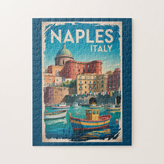 Naples Bay Italy Illustration Travel Art Vintage Jigsaw Puzzle (Vertical)