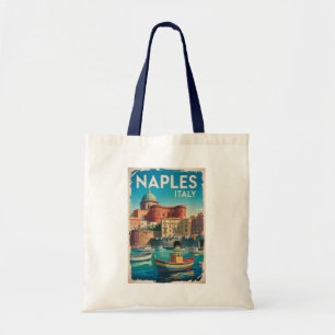 Naples Bay Italy Illustration Travel Art Vintage Tote Bag