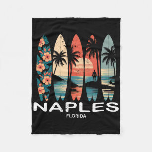 Naples Beach Florida Surfboard Surfing Retro _1 Fleece Blanket