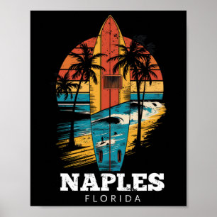 Naples Beach Florida Surfboard Surfing Retro  Poster