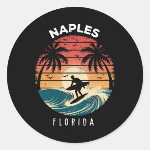 Naples Beach Florida Surfboard Waves Beach Classic Round Sticker