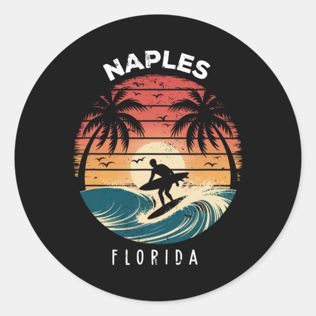 Naples Beach Florida Surfboard Waves Beach  Classic Round Sticker (Front)