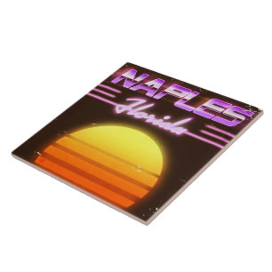 Naples Florida 1980s travel poster Ceramic Tile