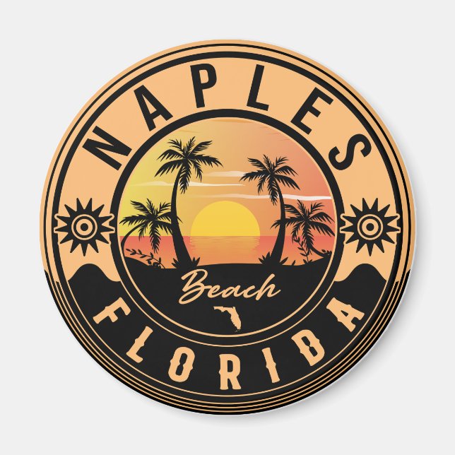 Naples Florida Beach Retro Sunset Souvenirs Magnet (Front)