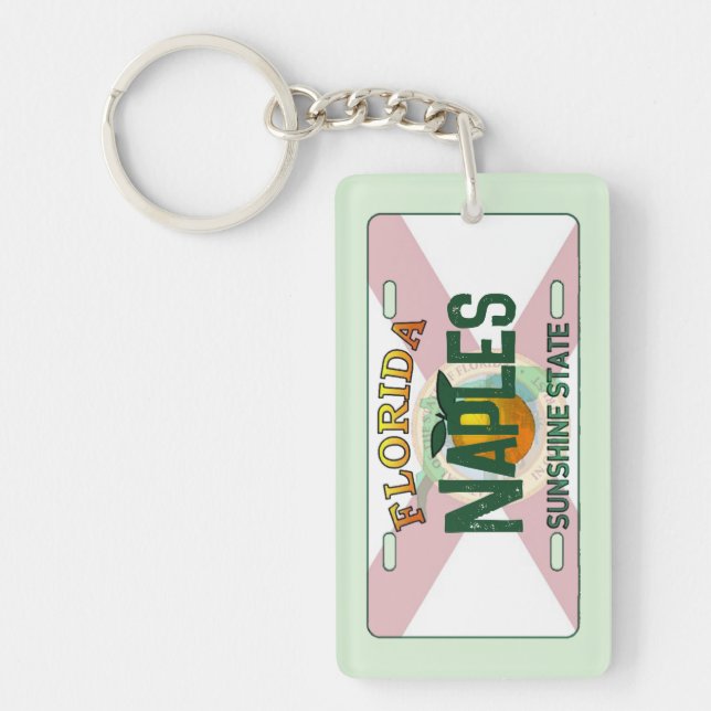 Naples Florida flag license plate keychain (Front)