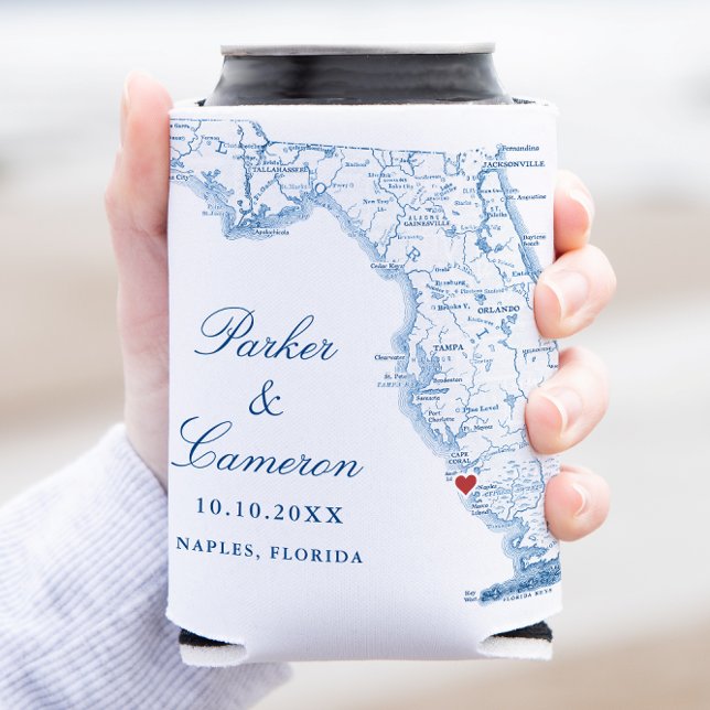Naples Florida Map Elegant Wedding Favour Can Cooler (Elegant Naples Florida Wedding Coozie from with Map of Florida and heart Coastal Map Designs )