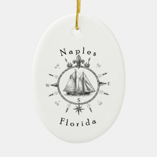 Naples Florida Nautical Sailing Compass Sailboat  Ceramic Ornament